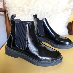 Intentionally Blank Black Patent Chelsea Boot